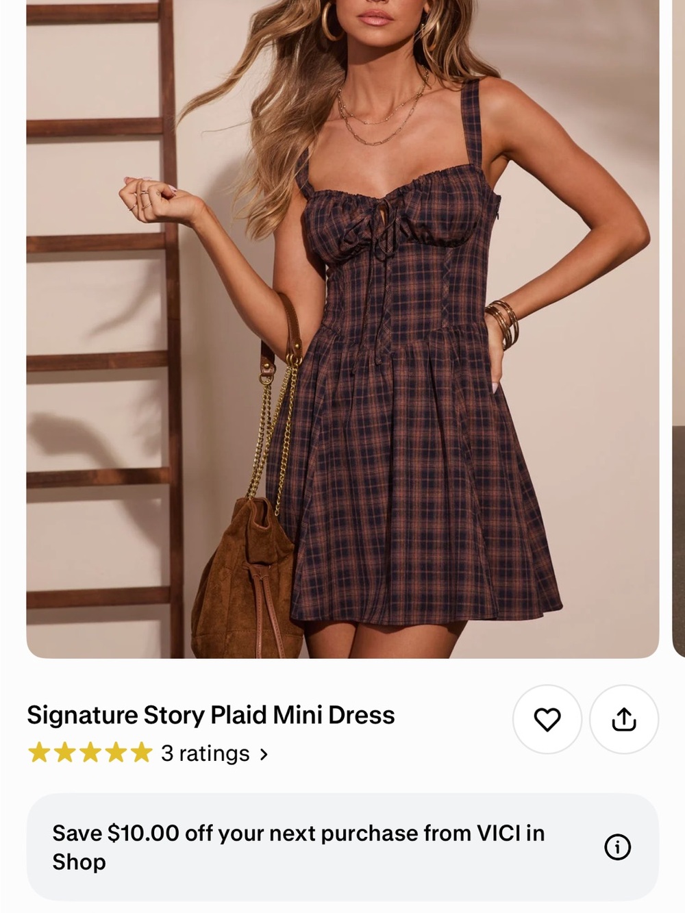 Vici Brown Plaid Tie-Front Mini Dress